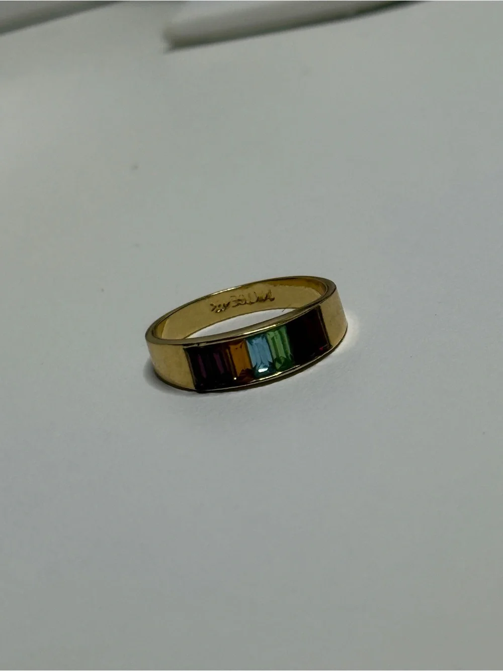 14KT GE Rainbow Baguette Crystal Band Ring Electroplate Multicolored Stack Ring